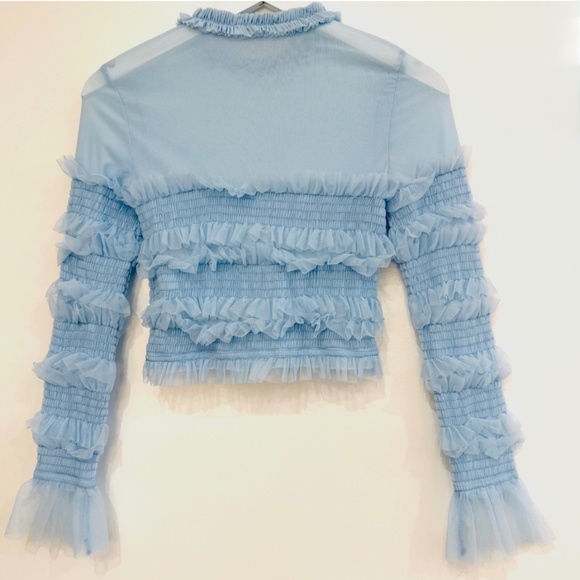 Romantic Frilly Coquette Feminine Ruffles Ice Blue Delicate Boho Top Womens Med - Picture 2 of 5